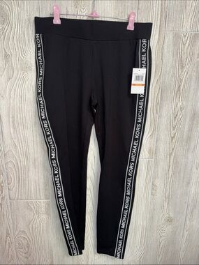 Michael Kors Black Leggings with White Logo Side Tape